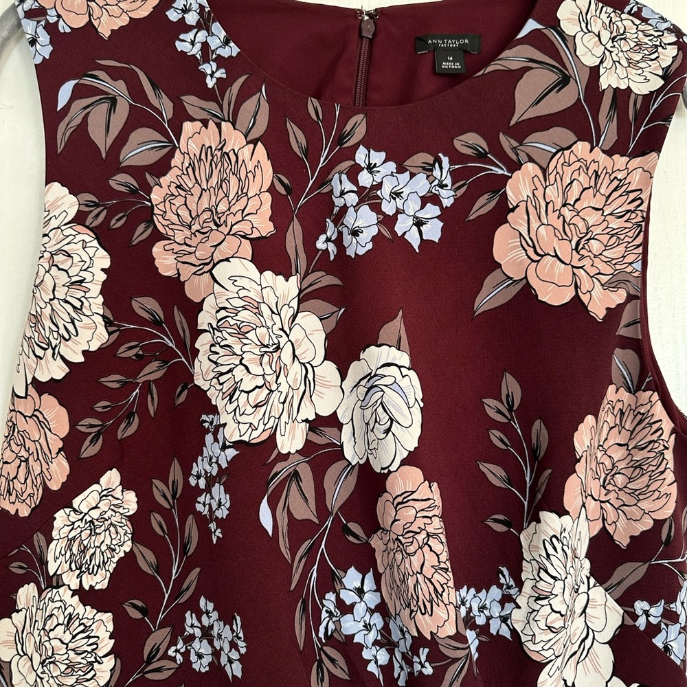Ann Taylor Burgundy Floral Dress. Lined. Very pretty.